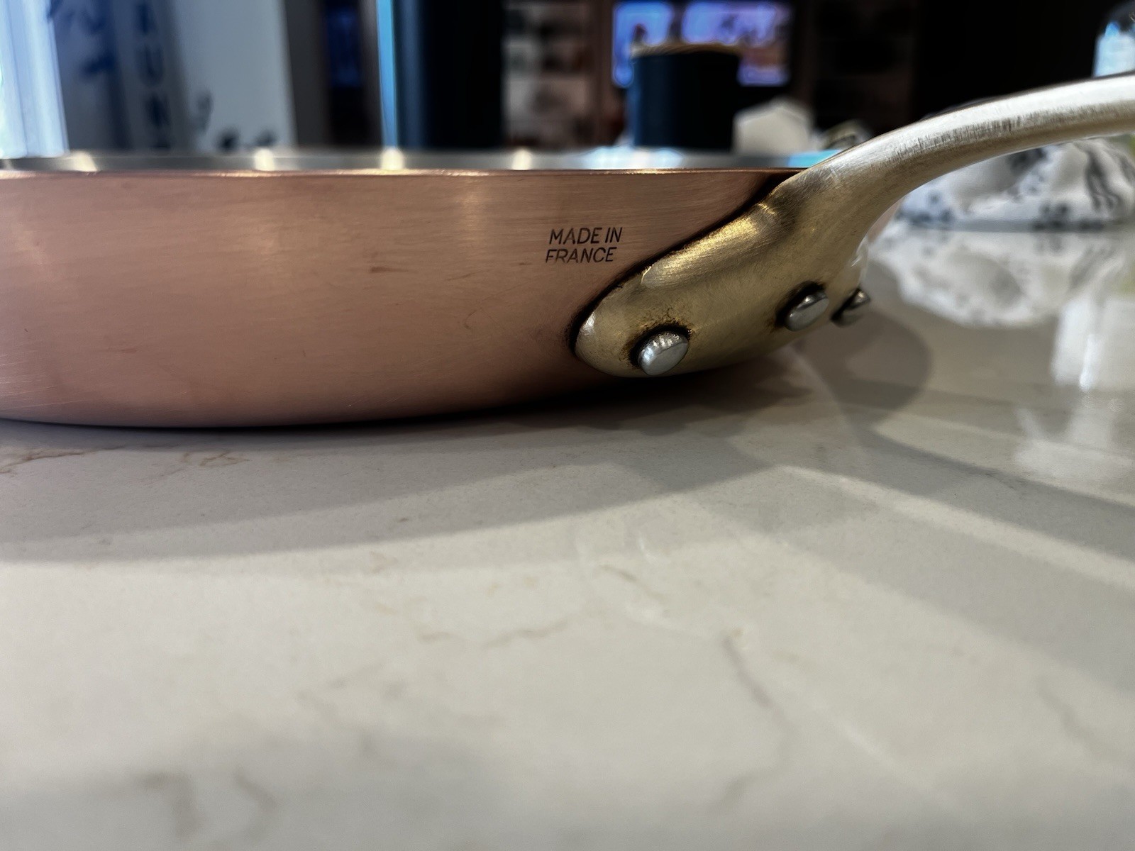 Vintage 12” French Copper Frying Pan Tin Lining Bronze Handle 4lbs 1.5mm. France