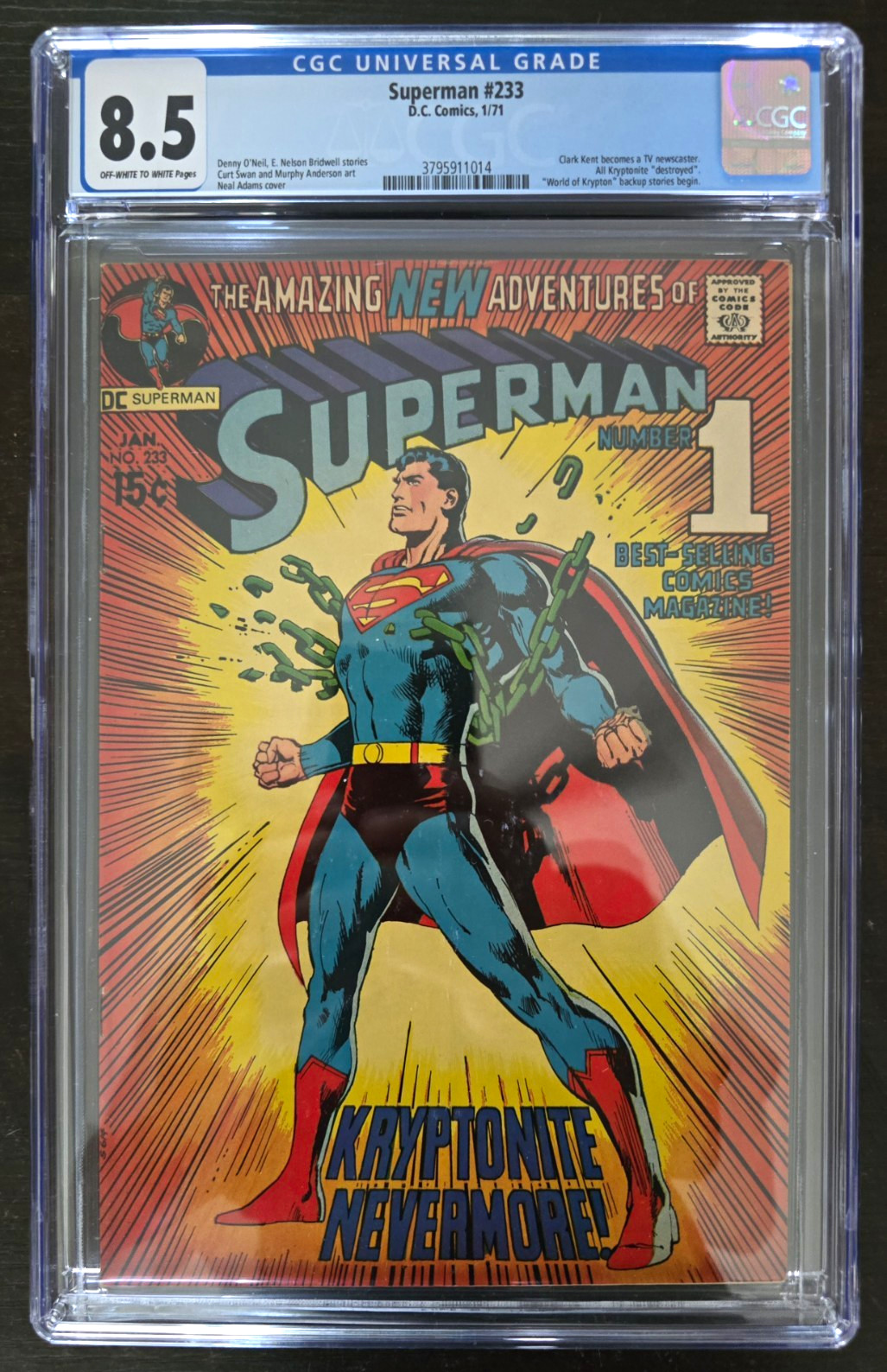 Superman #233 CGC 8.5 (1971 DC) Kryptonite Nevermore Neal Adams Cover