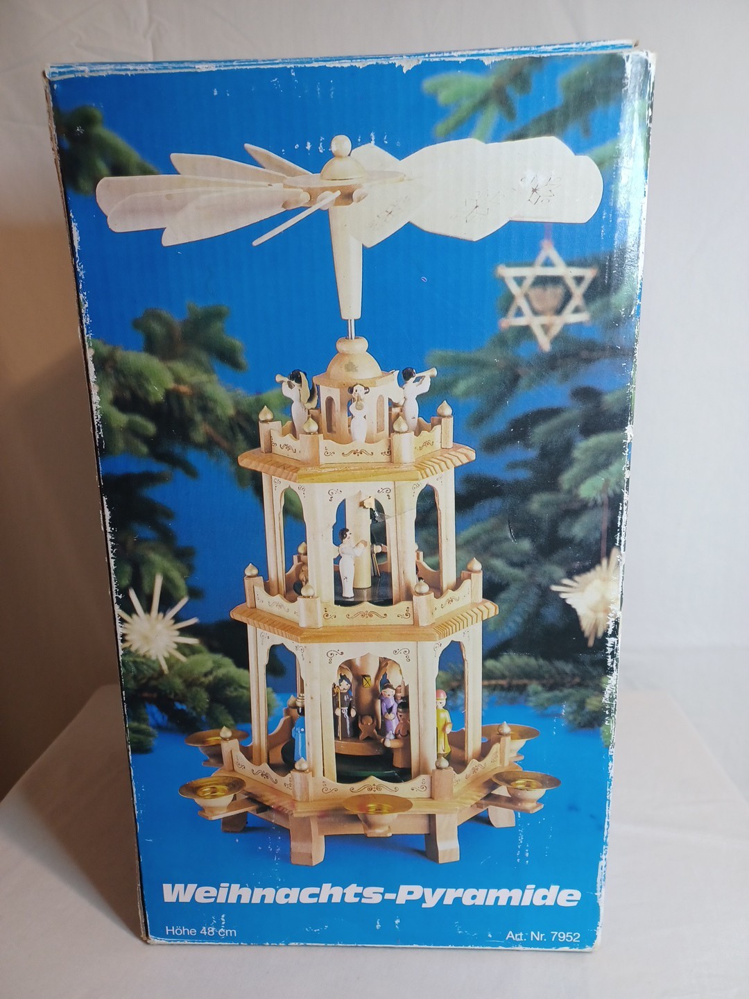 Wood Weihnachts Pyramide 3-Tier Christmas Nativity Carousel 48cm German #7952