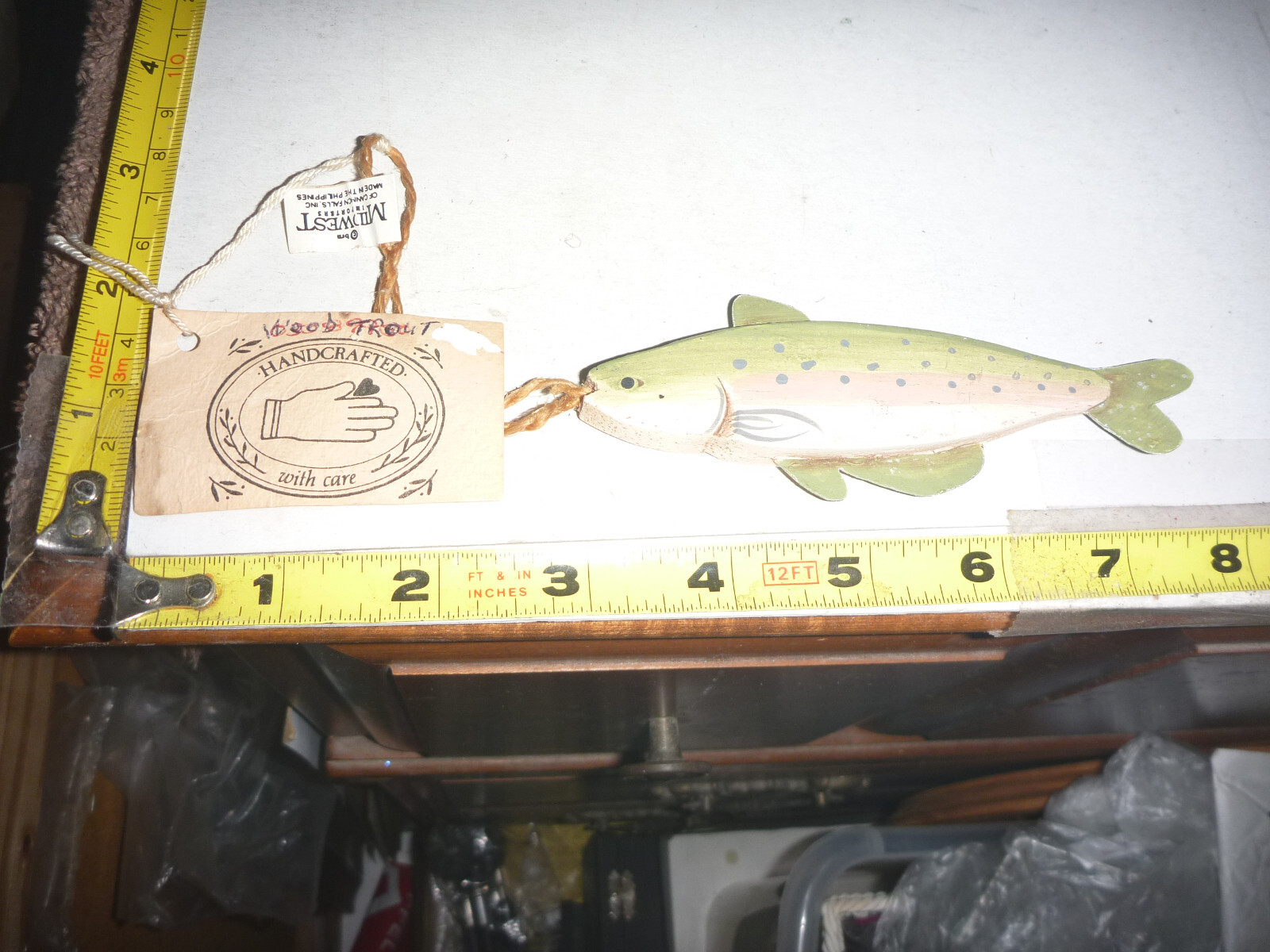 Vtg Wood FISH (TROUT) Figurine HandCrafted ~4½\