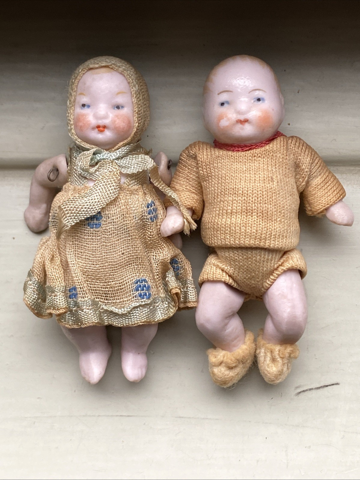 VTG Bisque Baby Figurines Girl Boy Original Clothing Porcelain Germany or Japan
