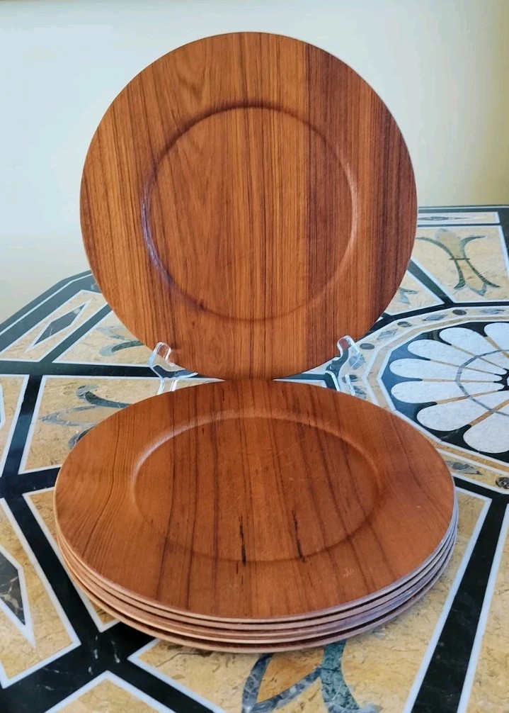 Set Of Six Vintage \'60s Morsbak Danish MCM Teak Wood Charger Serving Plates 11\ Set Of Six Vintage \'60s Morsbak Danish MCM Teak Wood Charger Serving Plates 11\