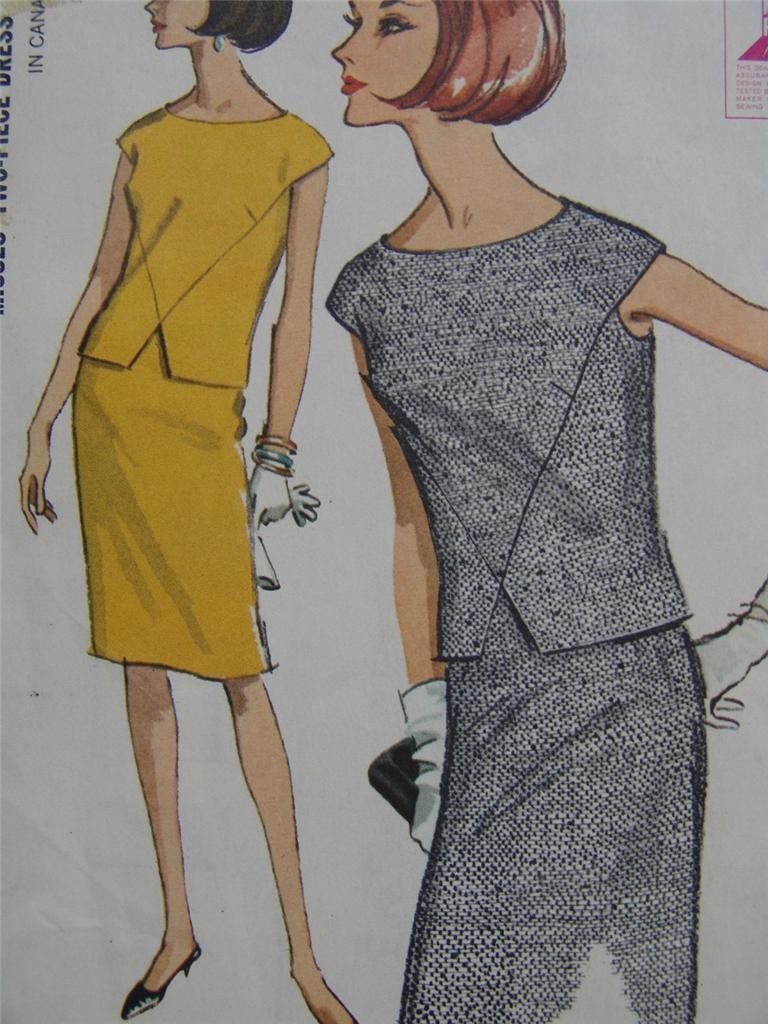 VTG 60s McCalls 7782 Top & Skirt Pattern  Size 12  Bust 32  Unique Lines