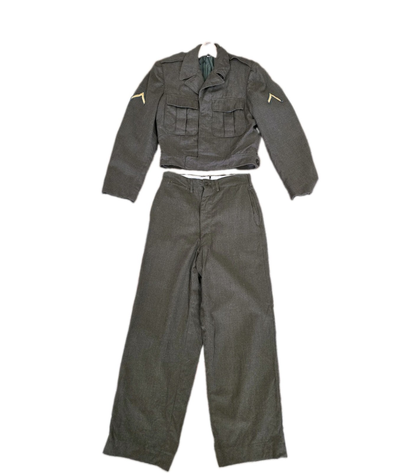 Vintage WWII US Army Ike Jacket & Wool Trousers Uniform Set PFC 36R Military Vintage WWII US Army Ike Jacket & Wool Trousers Uniform Set PFC 36R Military