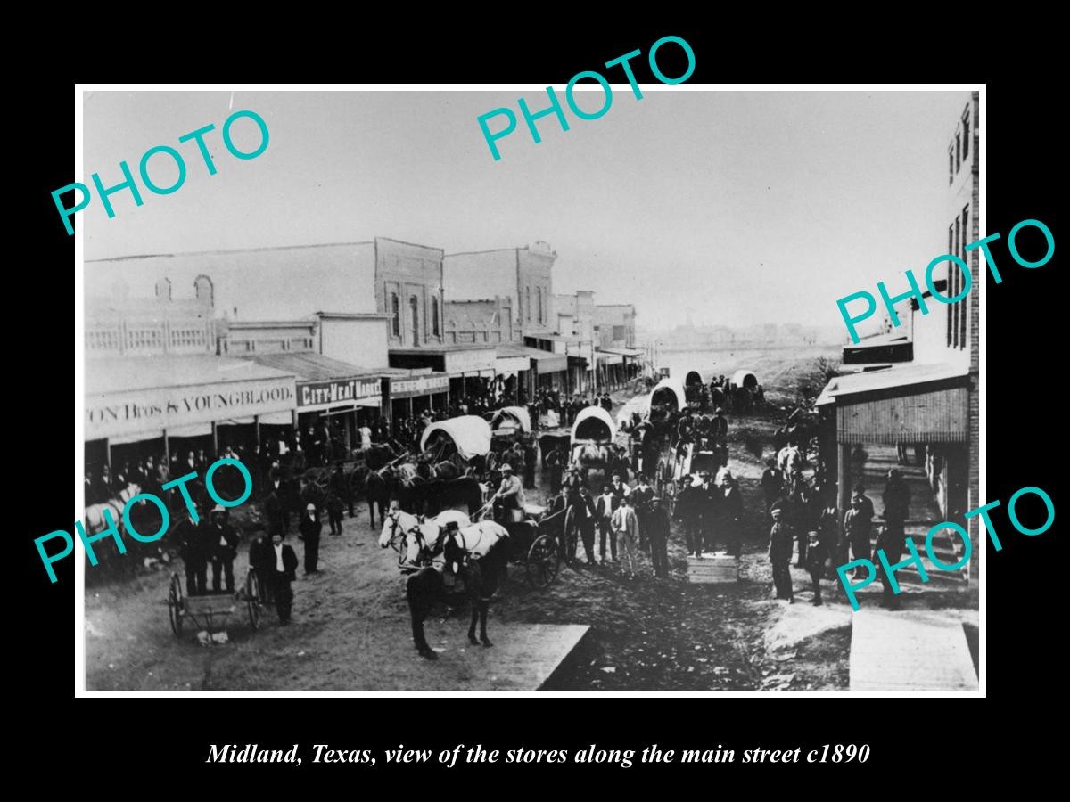 Midland Texas View Of Main Street & Stores c1890 Old Large Historic Photo