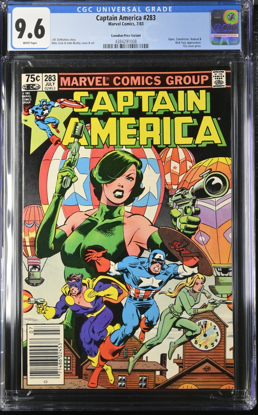 🔥 Captain America #283 1983 Canadian Variant White P CGC 9.6 Newsstand Avengers