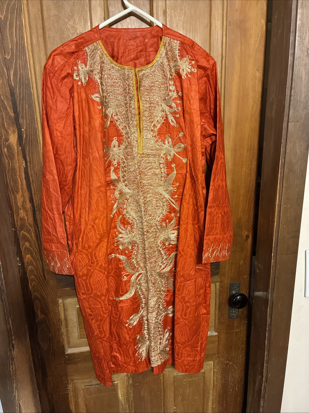 Nice Vintage Orange Patterned Heavily Gold Embroidered Ceremonial Robe Gown Nice Vintage Orange Patterned Heavily Gold Embroidered Ceremonial Robe Gown