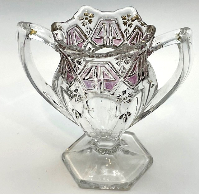 RARE 1912 Vintage US Glass Co ATHENIA Reverse 44 Red Pink Toothpick Holder MINT