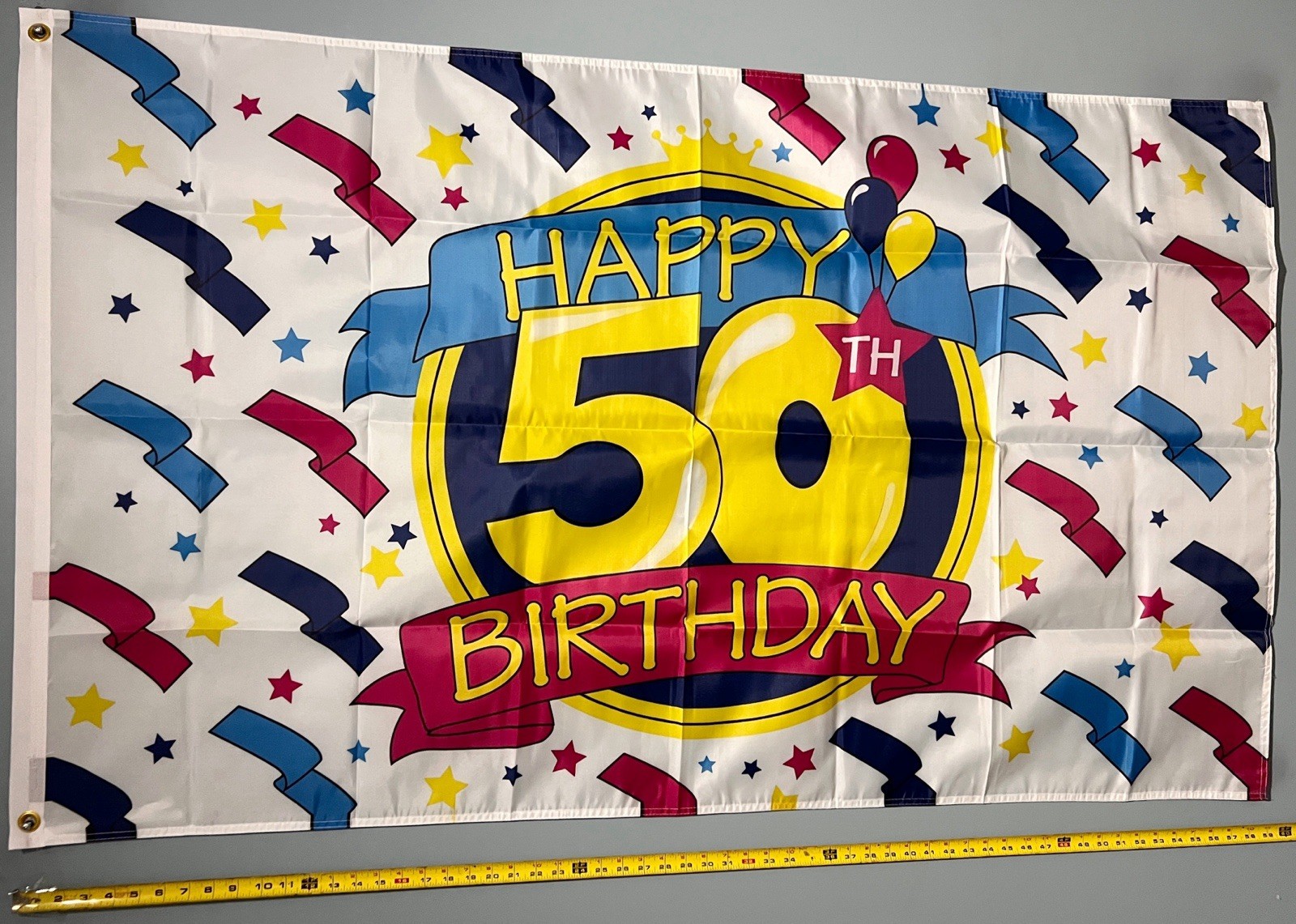 Happy 50th Birthday Flag FREE USA SHIP Cheers Cake Booze Beer Party Sign 3x5’