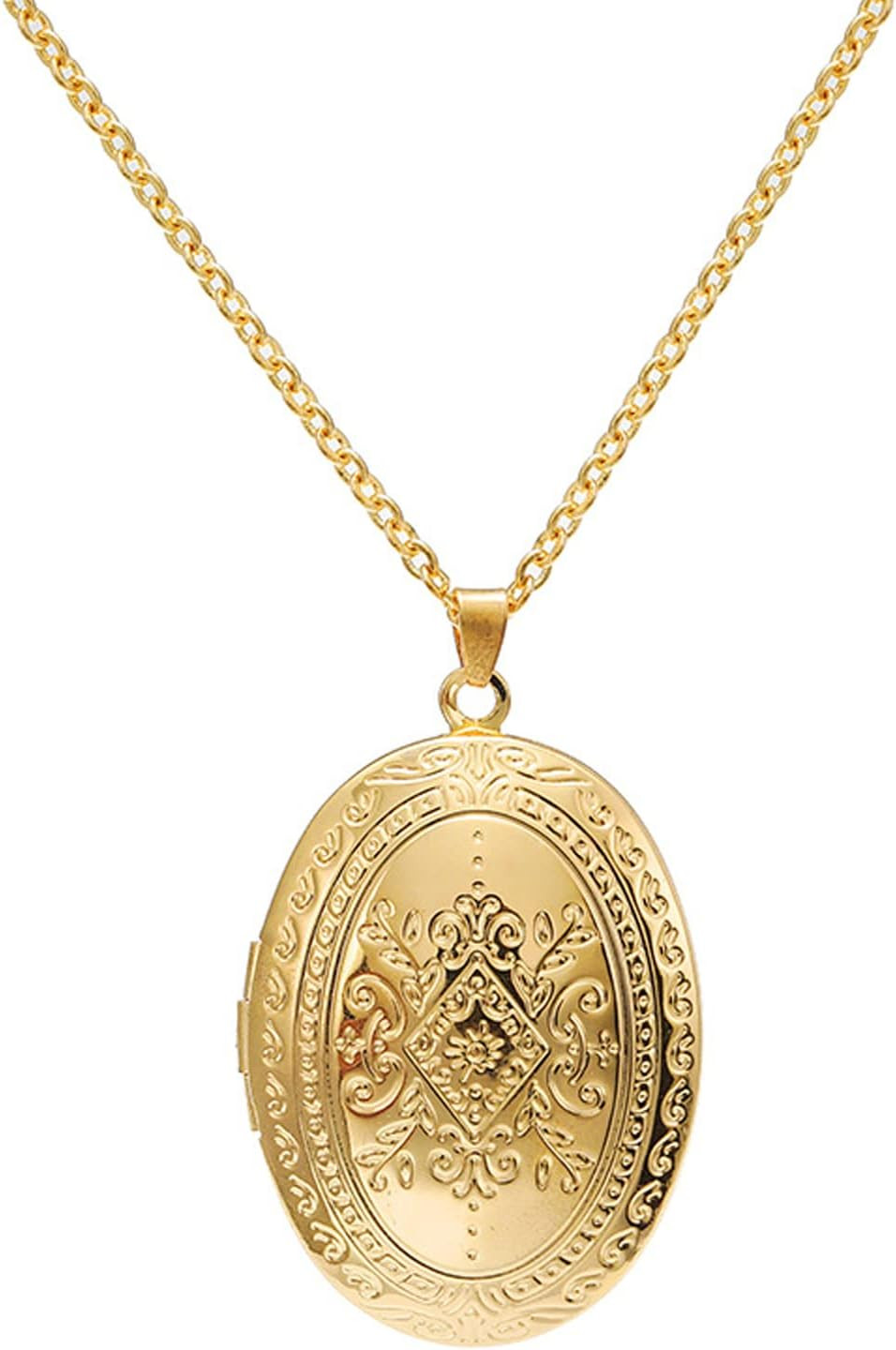 Caiyao Vintage Engraved Flower Empaistic Photo Locket Hold Picture Oval round Pe