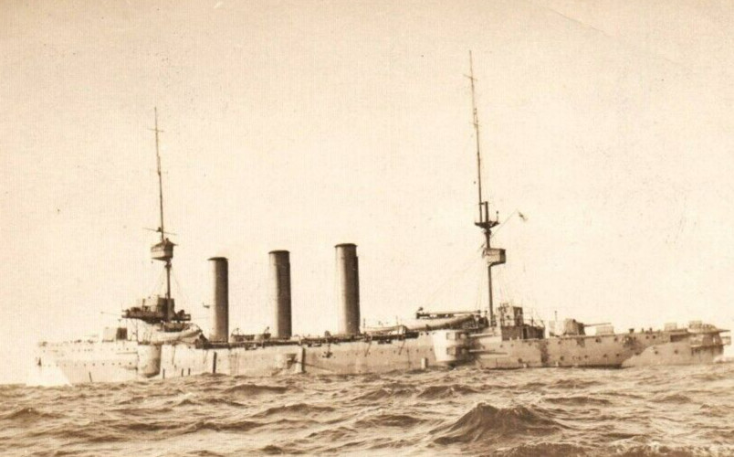 British Royal Navy RPPC Photo HMS Berwick off Virginia Capes WWI c.1910s