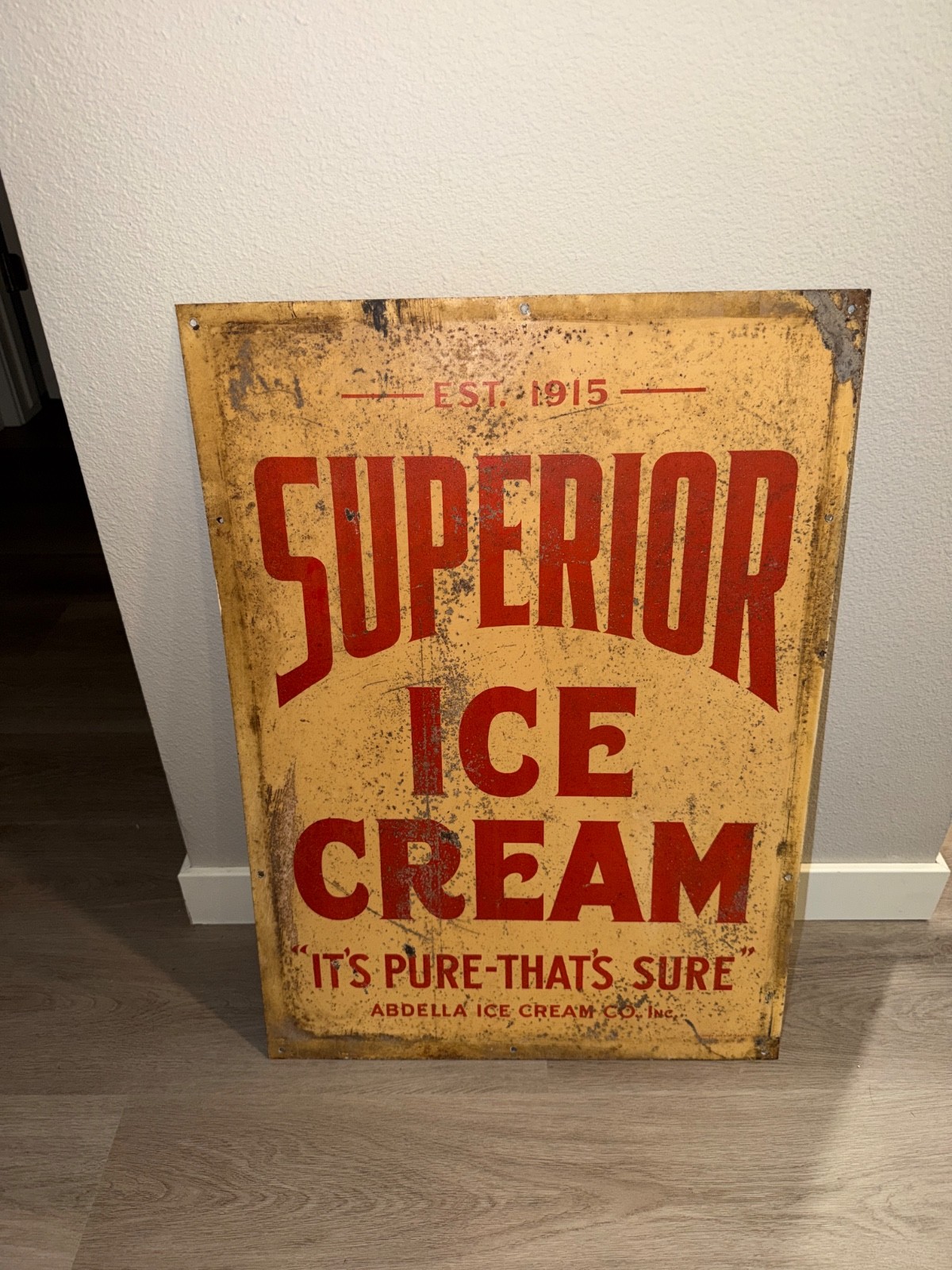 Vintage Superior Ice Cream Abdella Ice Cream Co Gloversville NY Metal Advertisin