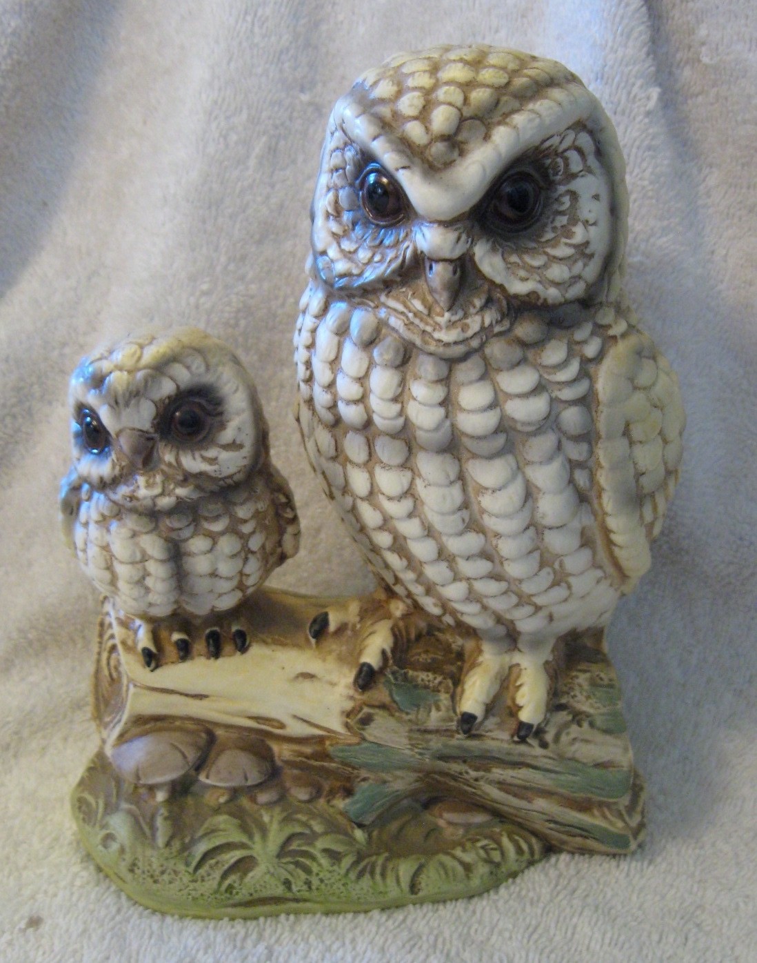 Vintage Norleans Owl & Owlet Bisque Porcelain Ceramic Figurine MCM Japan 7”