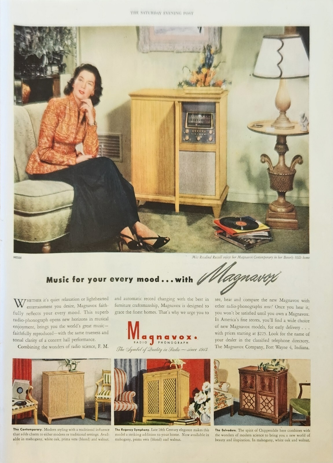 1946 Magnavox radio phonograph Vintage Ad music for your every mood