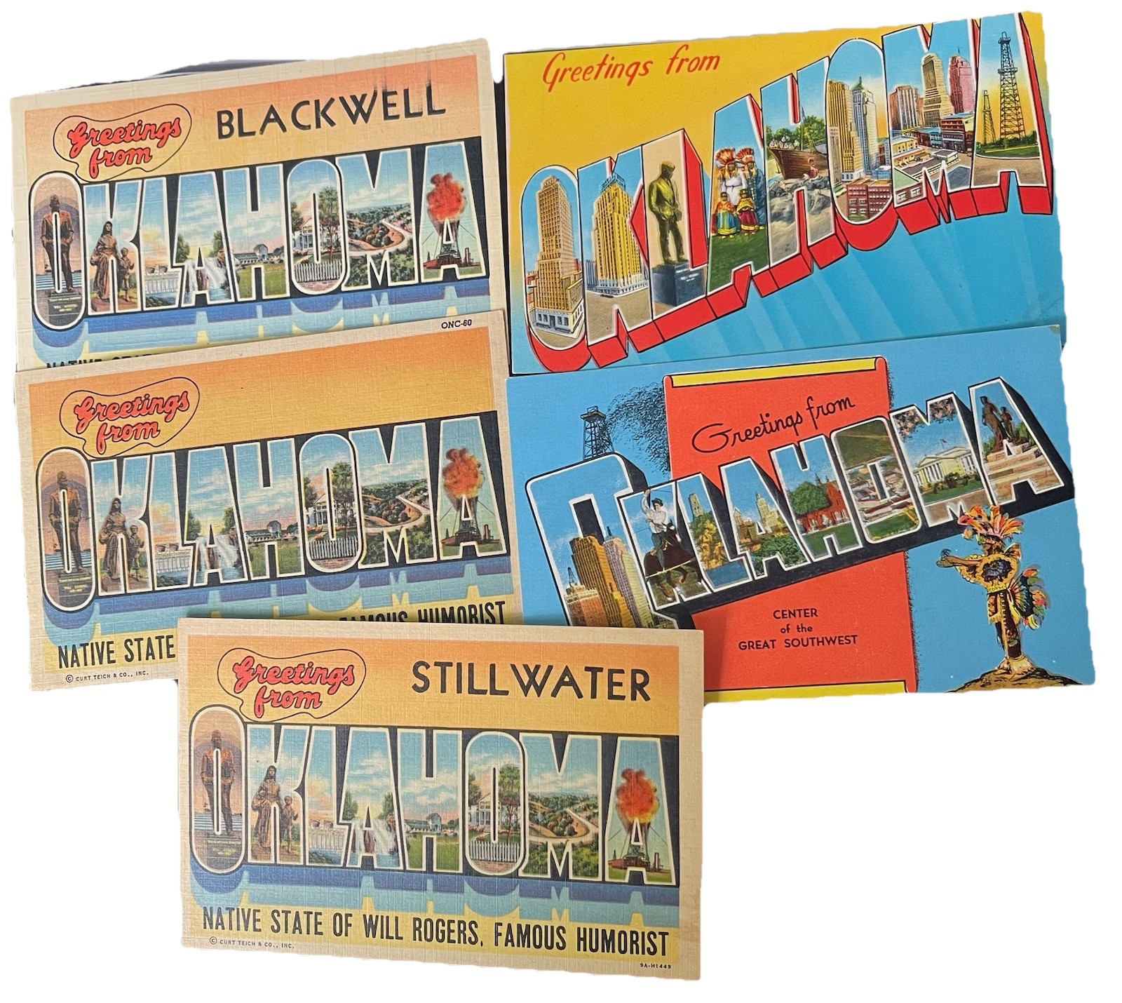 Lot of 5 Large Letter “Greetings from Oklahoma” Postcards Lot of 5 Large Letter “Greetings from Oklahoma” Postcards