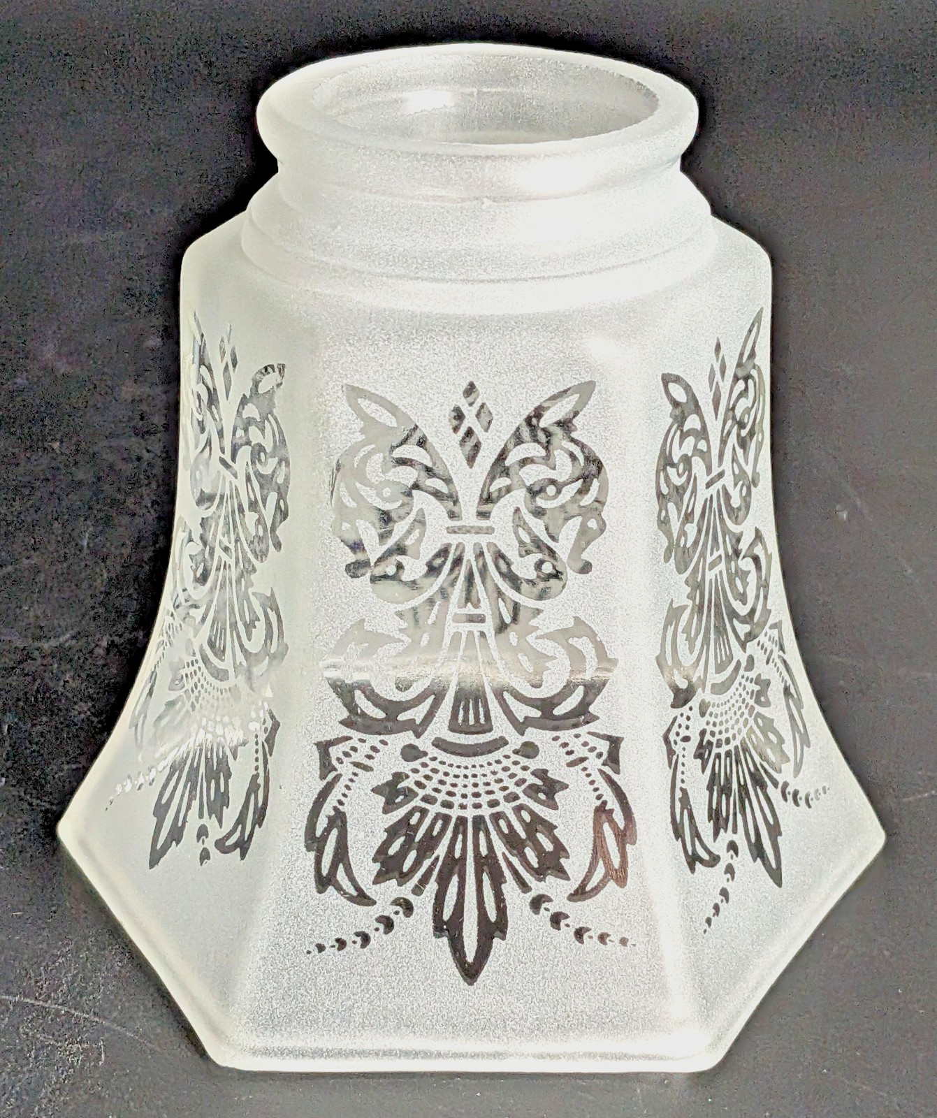 NOS Victorian Style Bell-Shaped Frosted & Etched Glass Shade, 2-1/4” Fitter