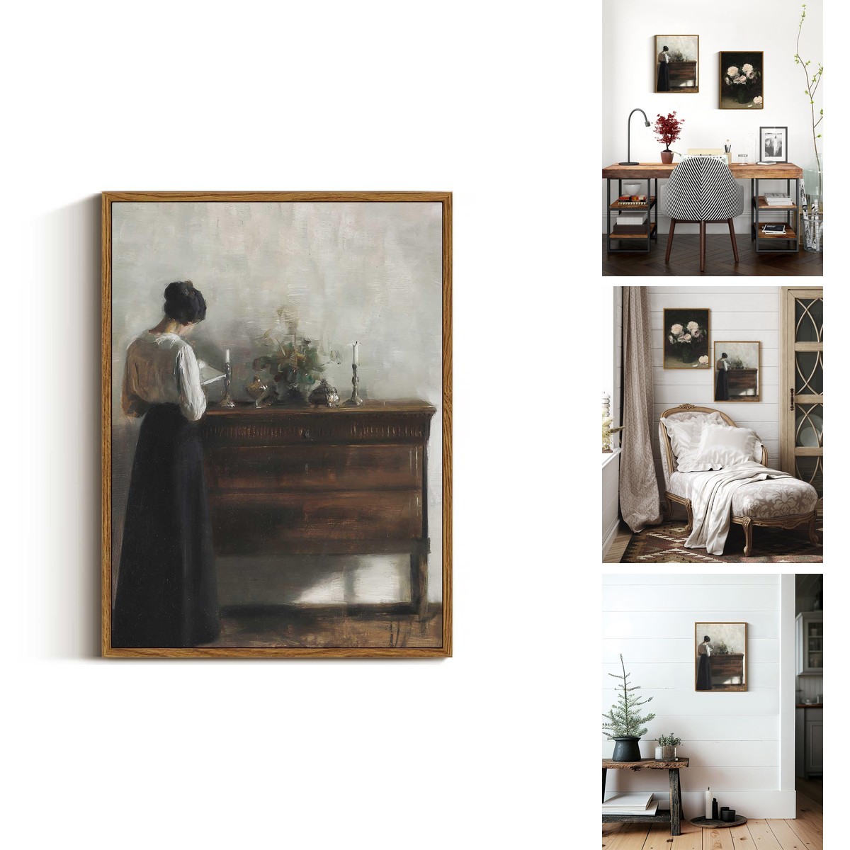 VIYYIEA Framed Wall Art Classical Reading Woman Portrait 12x16