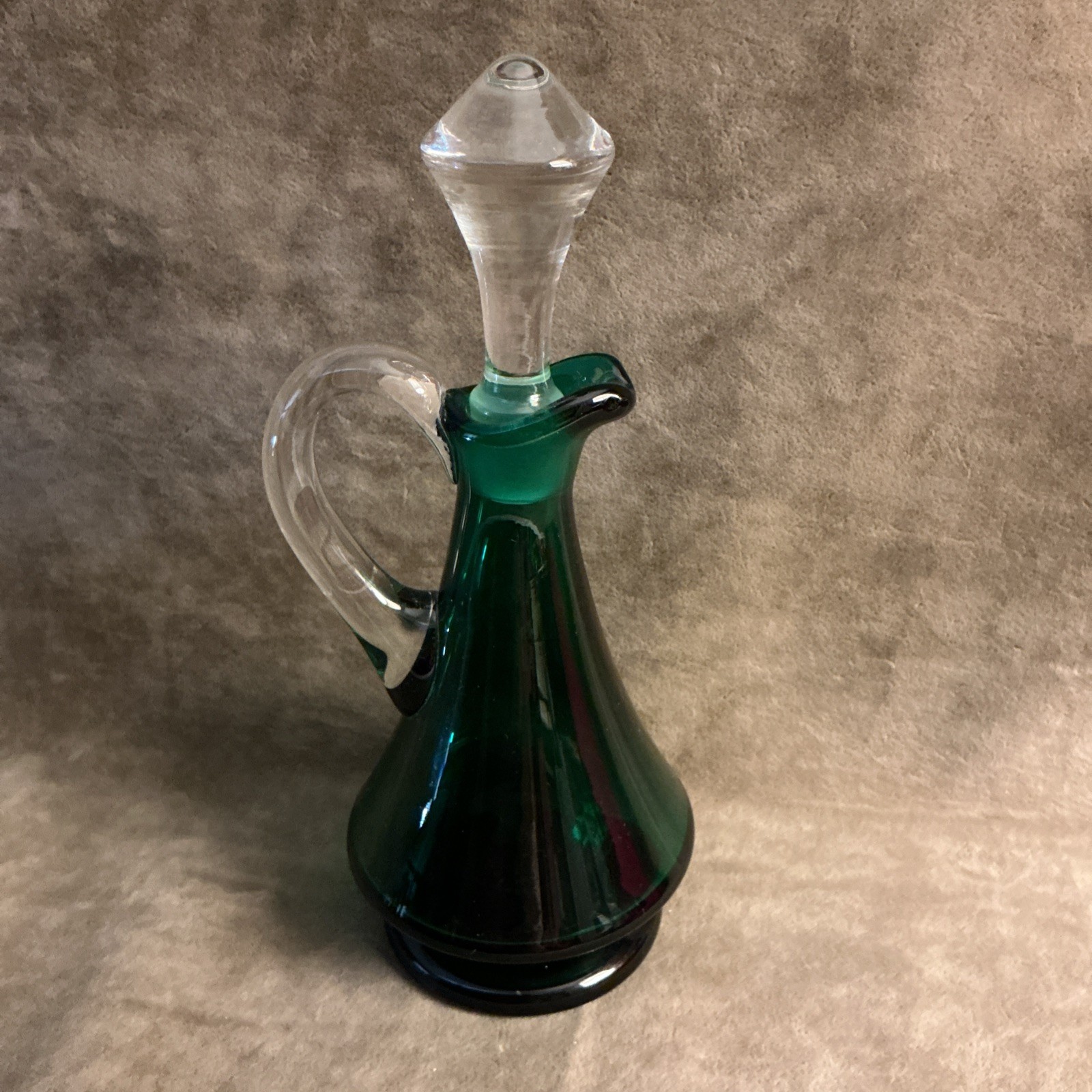 Vintage 1930s made in Czechoslovakia emerald green and crystal bottle Cruet Oil