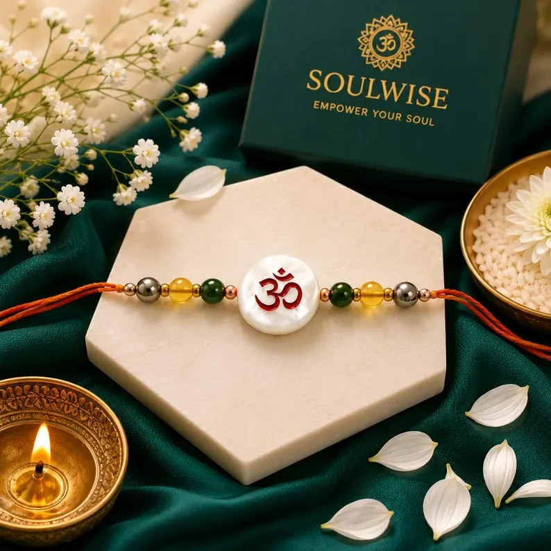 Money Magnet Om Rakhi | Spiritual Crystal Rakhi | Prosperity Gift for Brother