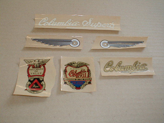 Prewar Columbia Bicycle Bike Decal Set Mint Unused 