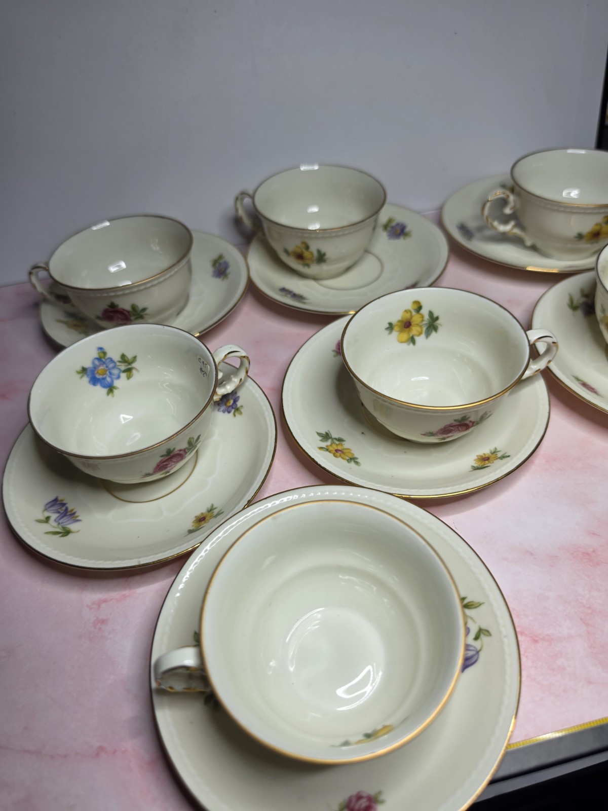 Vintage MZ Czechoslovakia Floral Teacup saucer Set of 7