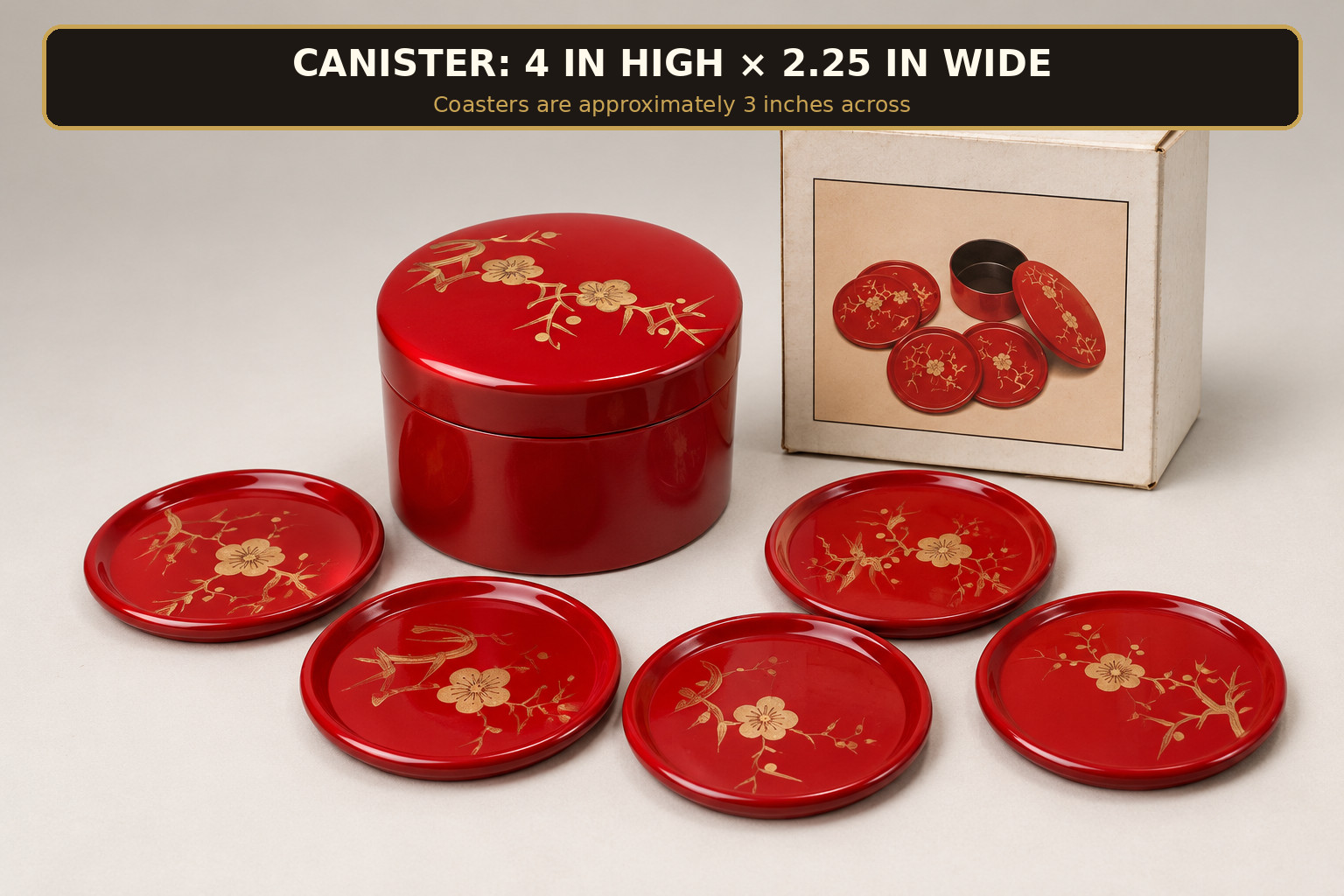 Vintage Japanese Coaster Set Red or Black Lacquerware Asian Japan Bar Ware
