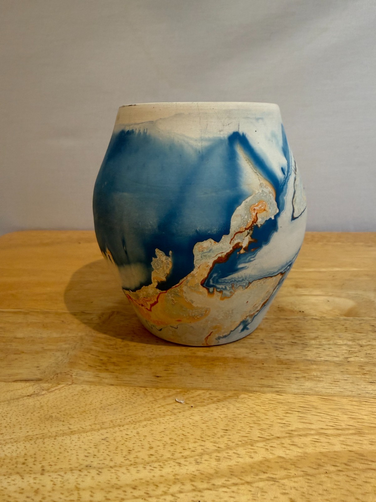 Nemadji Indian Pottery Native Clay Handmade Vase Blue Swirl