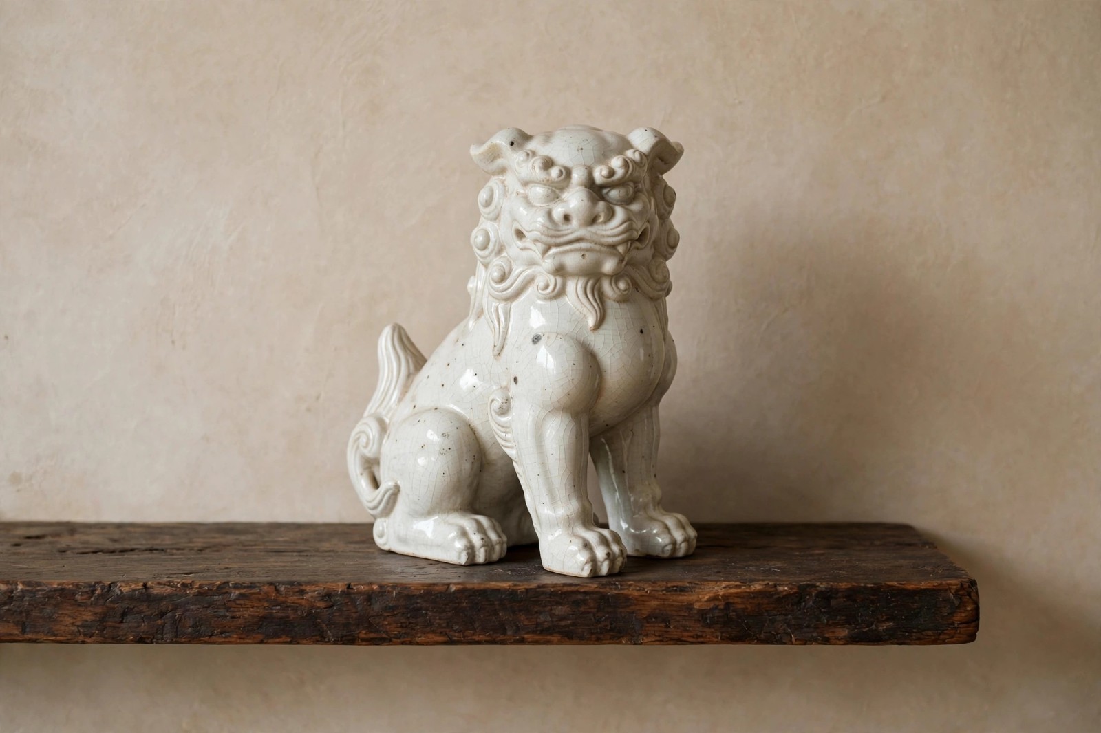 Vintage 1965 White Ceramic Foo Dog Guardian Lion Statue Mid Century