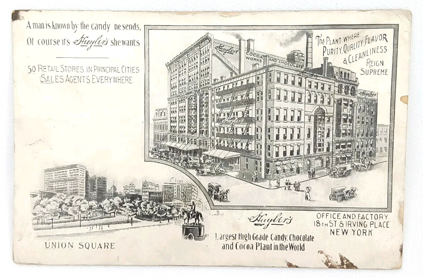 Antique 1900s Advertising Postcard Huyler\'s Candy Company New York Unposted