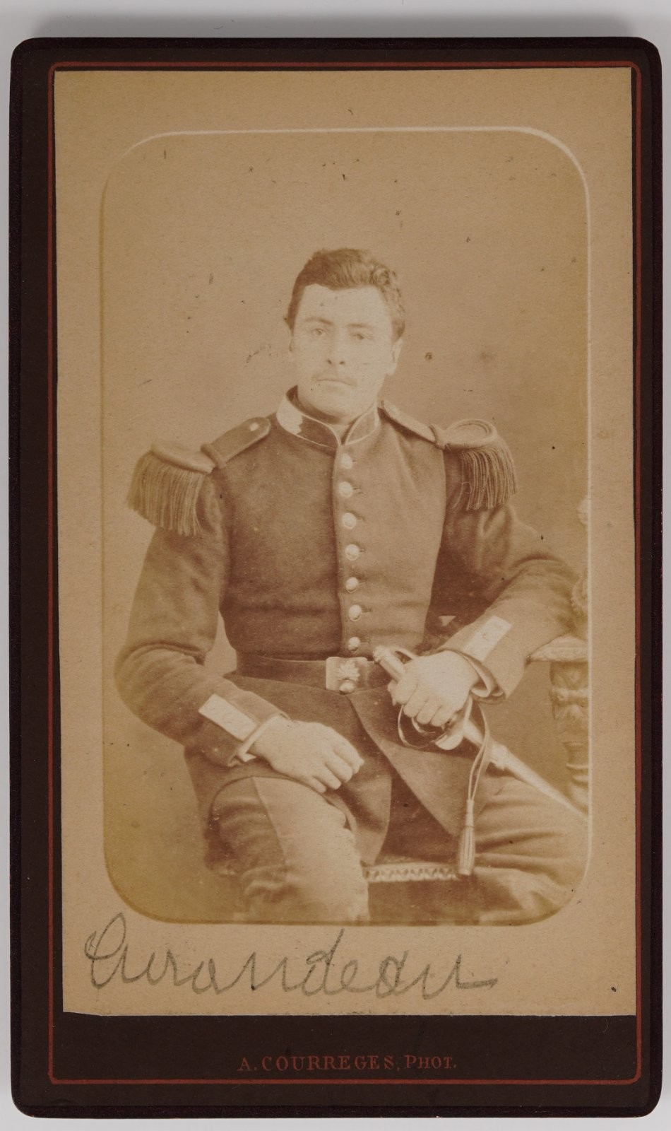 Antique CDV A. Courreges French Soldier Uniform Sword Libourne France Antique CDV A. Courreges French Soldier Uniform Sword Libourne France
