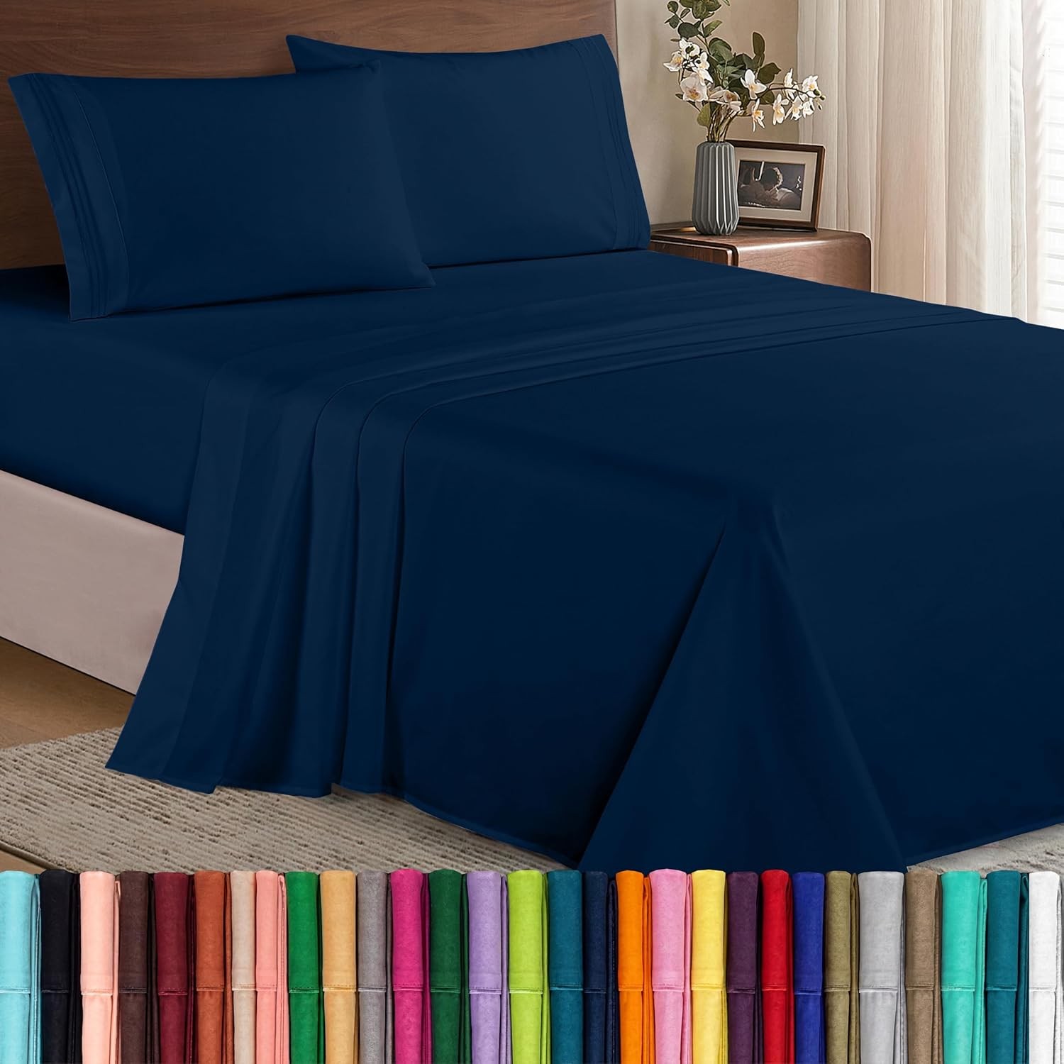 Elegant Comfort Luxury 1500 Microfiber 4-Piece Sheet Set Twin Navy Blue
