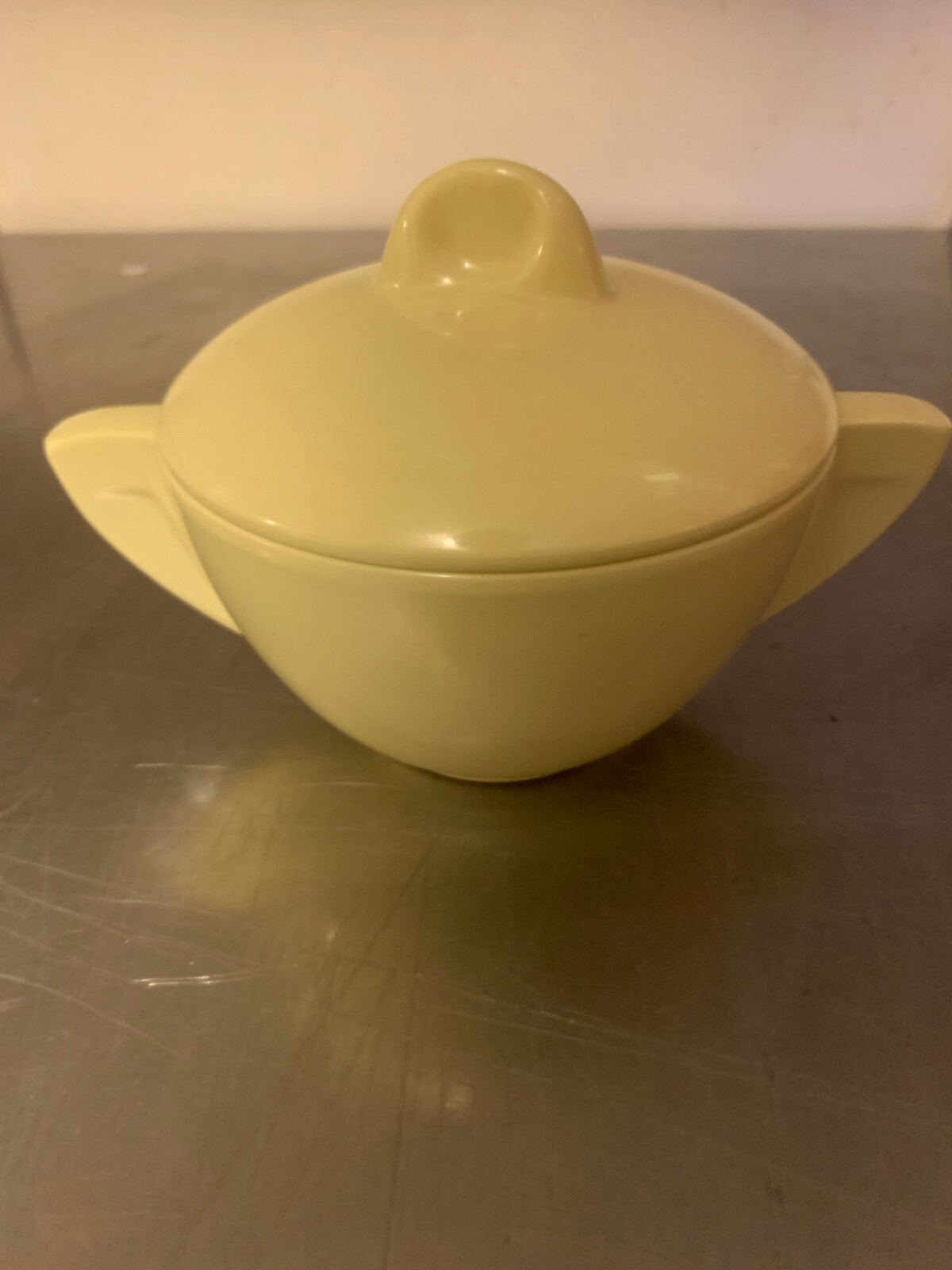 Vintage Boonton Melamine Pale Yellow Sugar Bowl - A