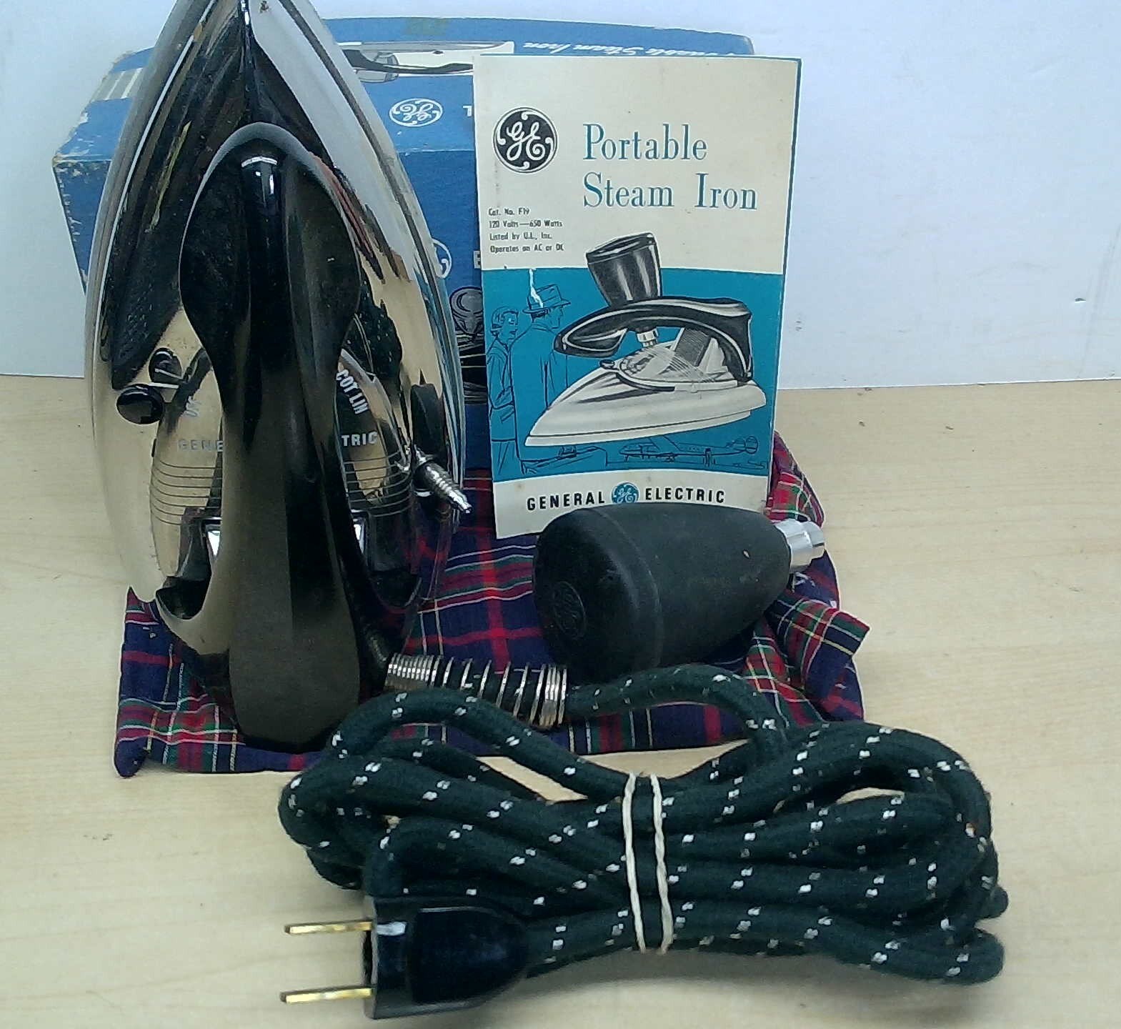 Vintage General Electric Portable Travel Steam Iron 24F19 Box&Instructions WORKS