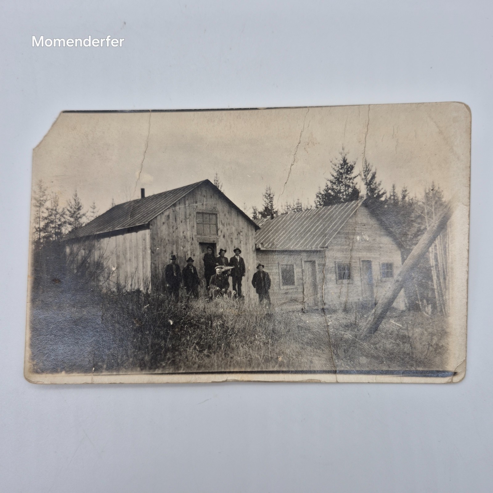 Antique RPPC Logging Lumber Camp Men Cabins Real Photo Postcard AZO Canada 1920s