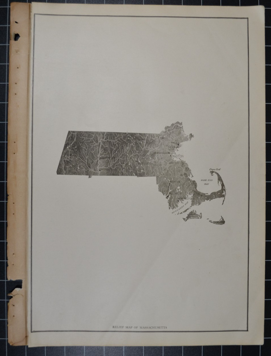 MASSACHUSETTS - RELIEF MAP - B&W - 1912 - RAND-McNALLY NEW COMMERCIAL ATLAS MASSACHUSETTS - RELIEF MAP - B&W - 1912 - RAND-McNALLY NEW COMMERCIAL ATLAS