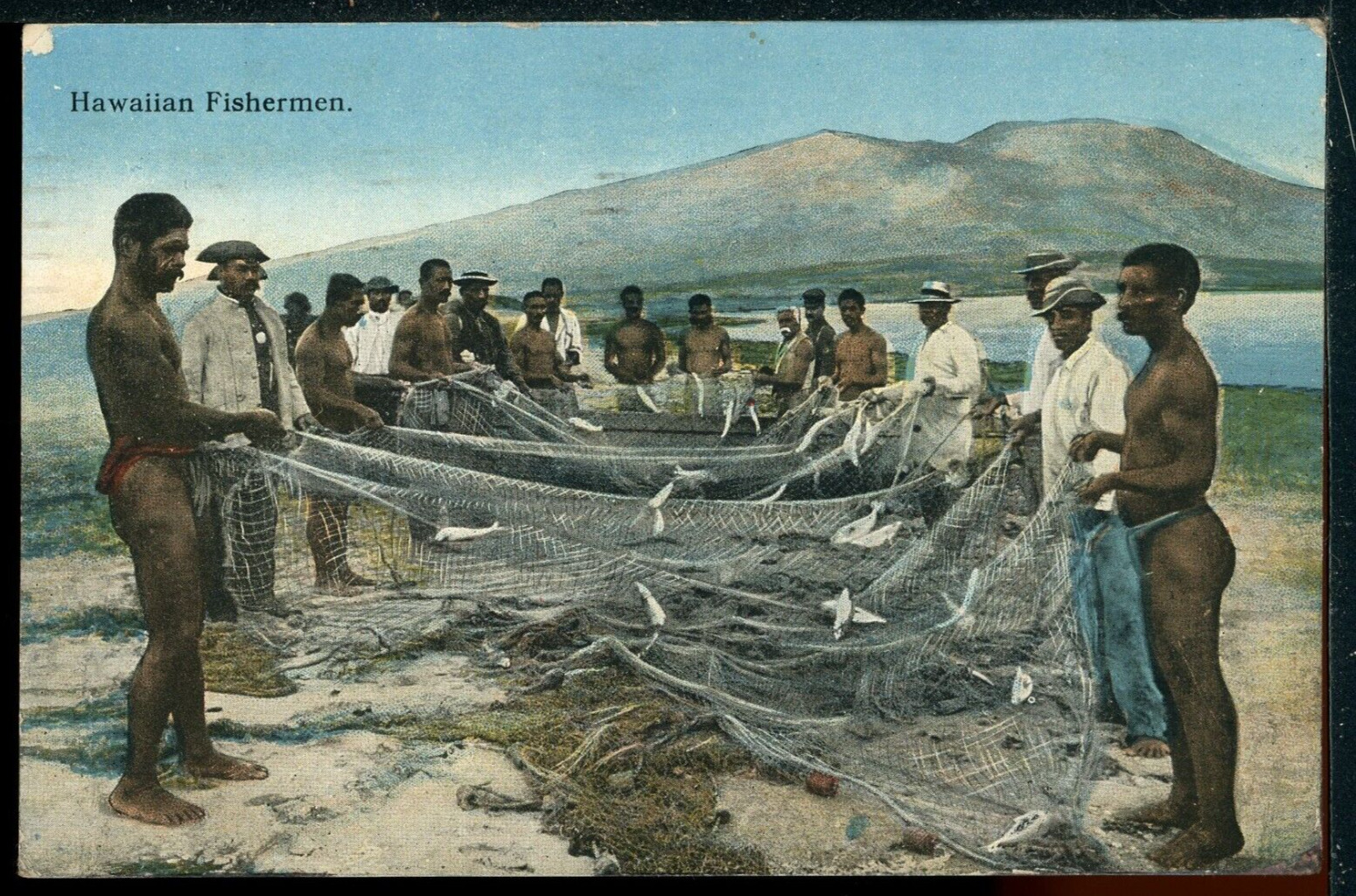 1924 Hawaiian Fishermen Hukilau Fish Nets Hawaii Historic Vintage Postcard