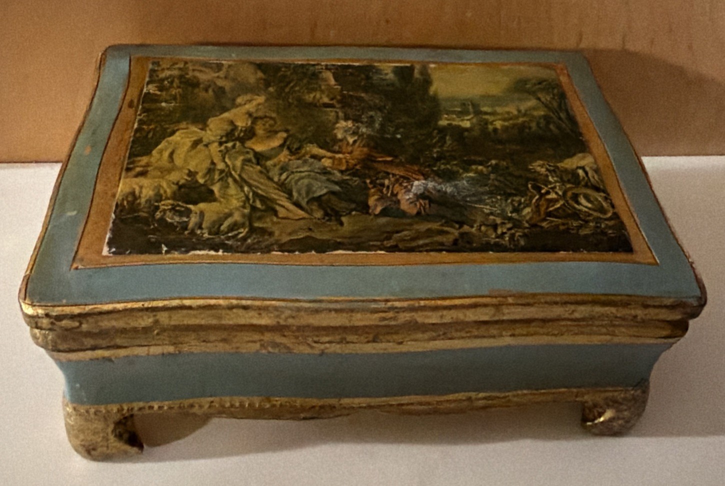 Vintage Florentine Italy Wood Jewelry Trinket Box Gold Gilt Florentina 6\