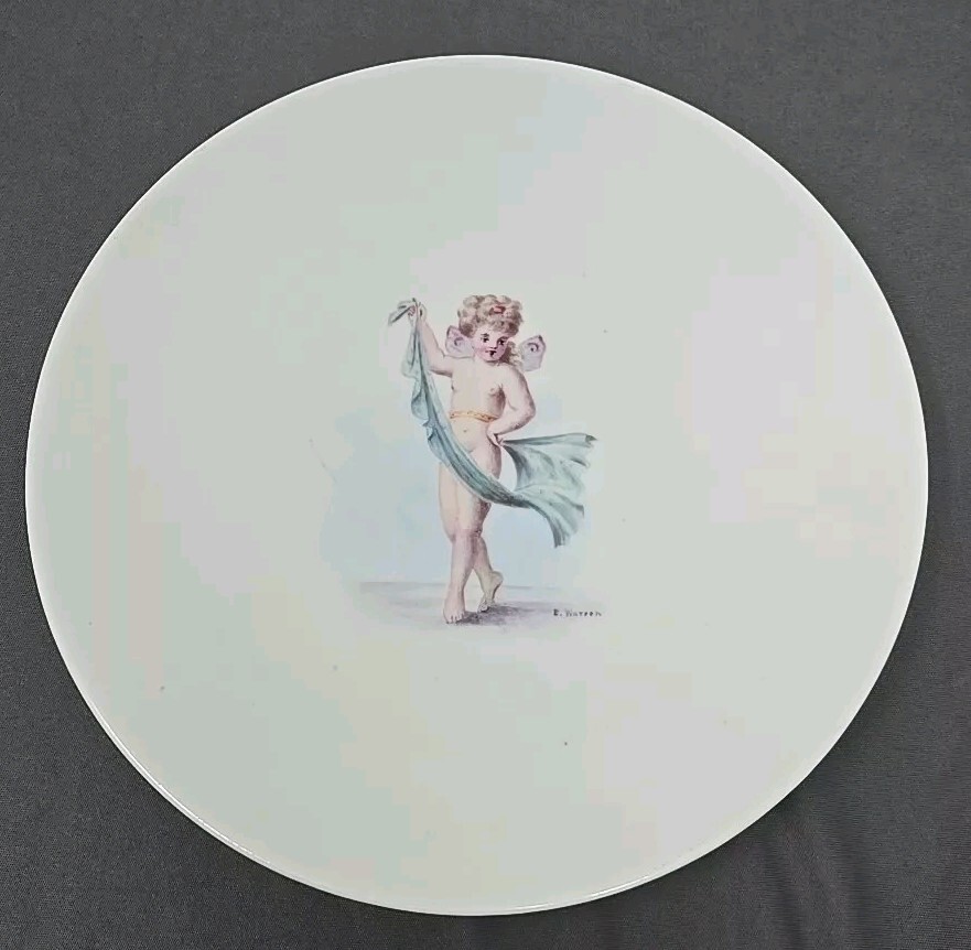 Antique Minton Porcelain Cherub  Plate Artist Signed c.1876 9 3/8\