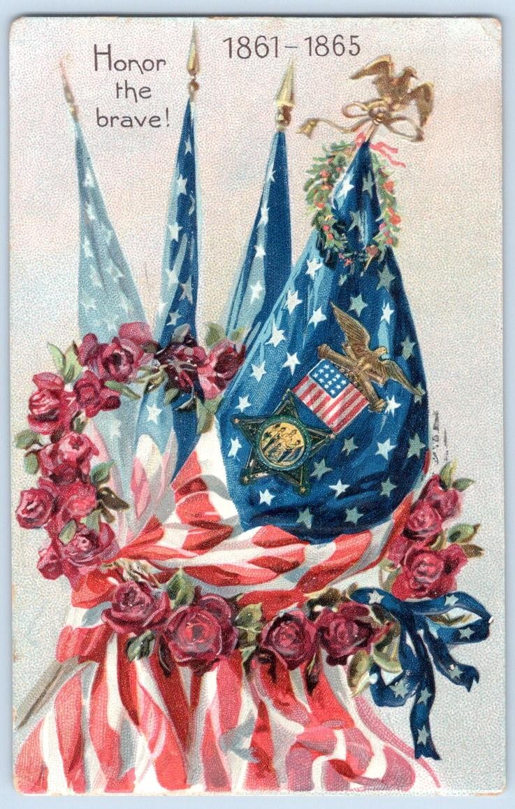 1908 HONOR the BRAVE 1861-1865 G.A.R. CIVIL WAR VETERANS PATRIOTIC POSTCARD