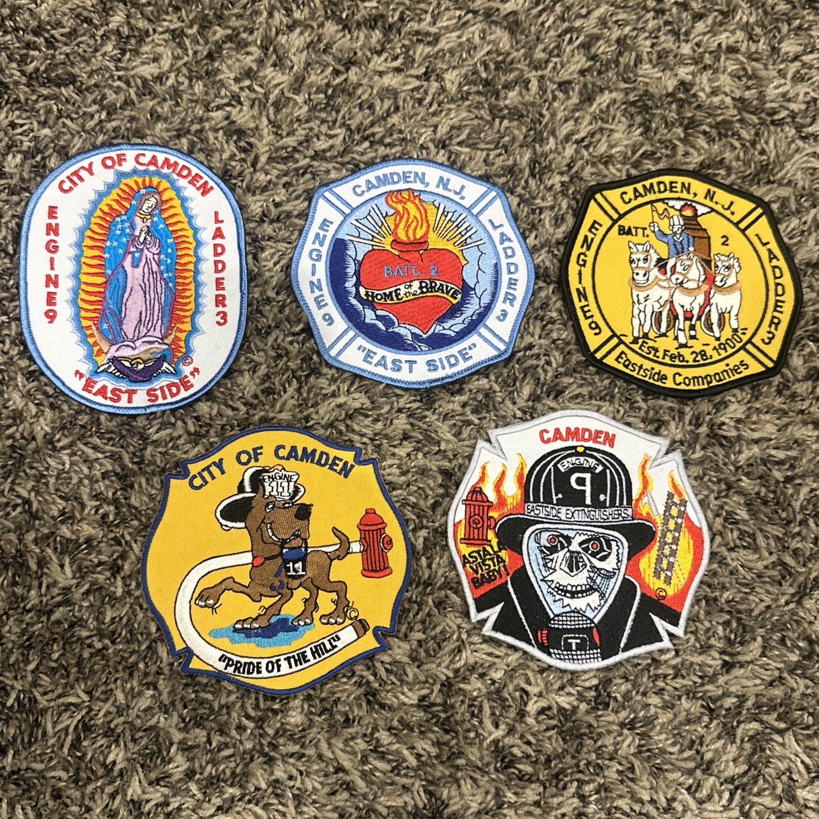 Lot Of 5 Camden NJ FIRE DEPT PATCHES EASTSIDE CRAMER HILL ENGINE LADDER BC 2