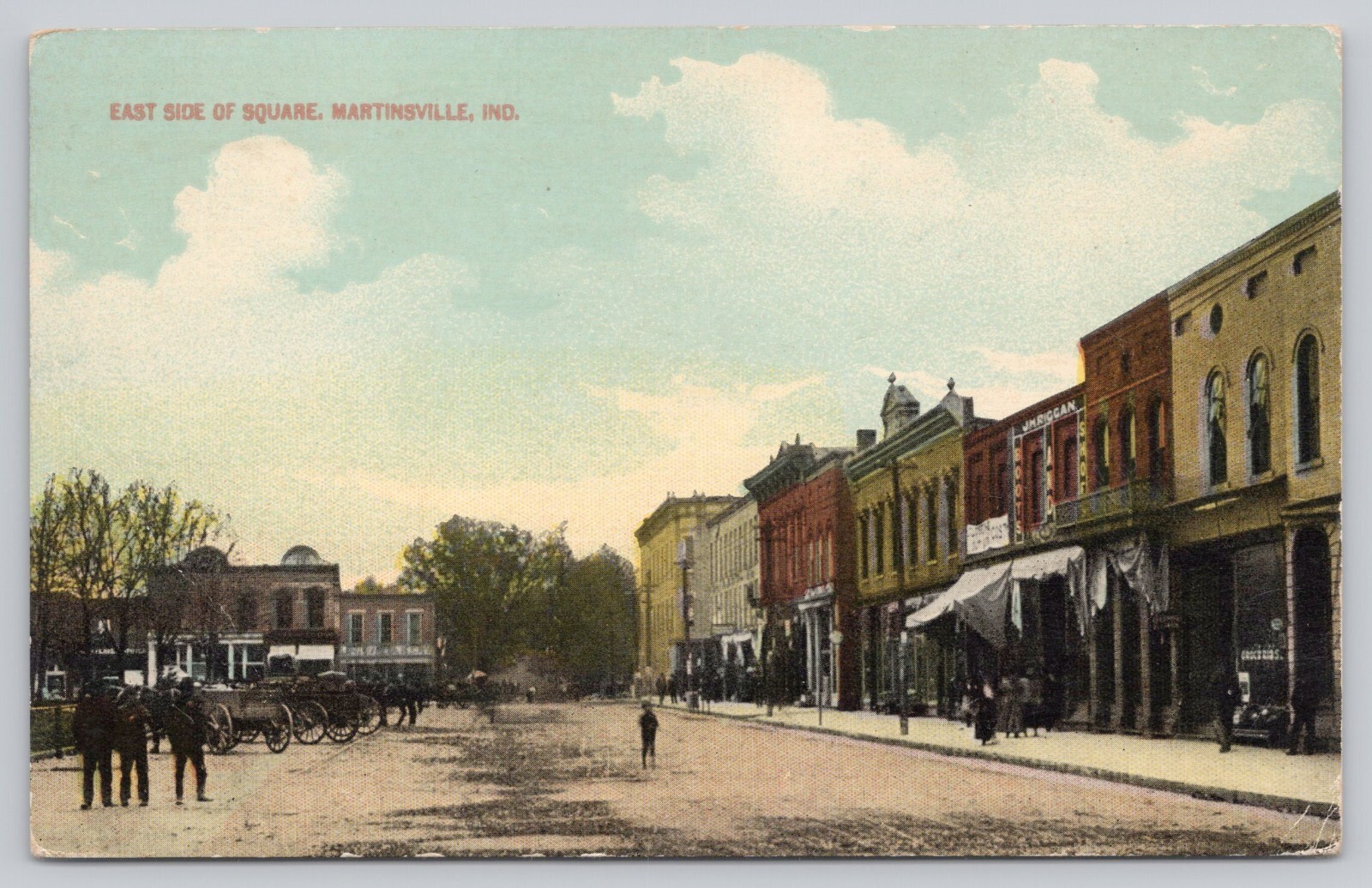 East Side Of Square Horse Carriages Martinsville Indiana Divided Back Postcard
