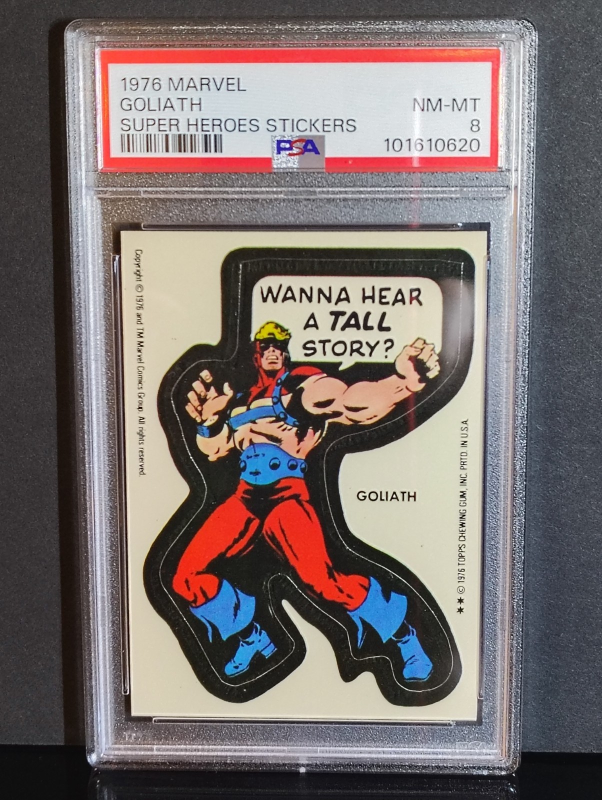 🔥 1976 Topps Marvel Super Heroes GOLIATH Sticker PSA 8 NM-MT Vintage Marvel