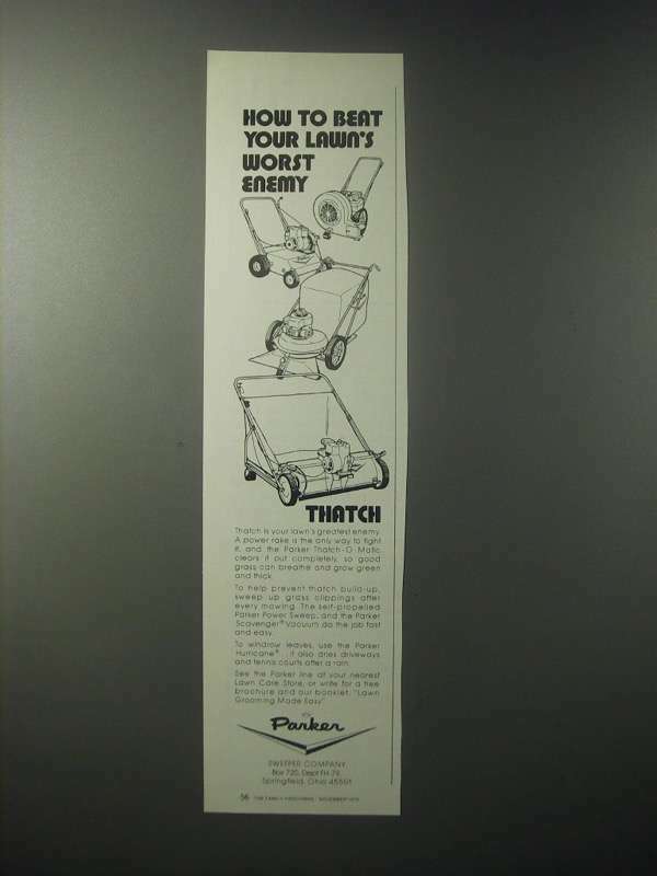 1979 Parker Ad - Thatch-O-Matic, Power Sweep, Scavenger Vacuum and Hurricane 1979 Parker Ad - Thatch-O-Matic, Power Sweep, Scavenger Vacuum and Hurricane