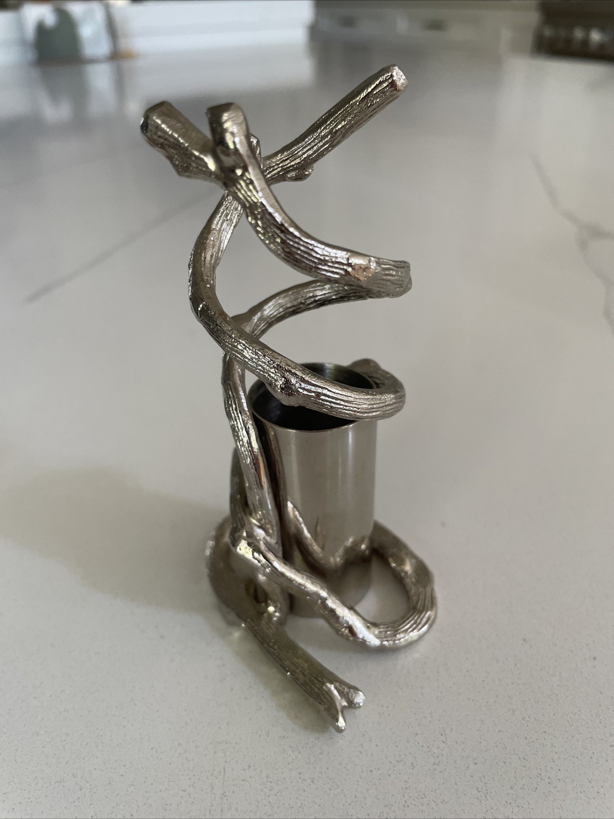 Global Views Elegant Curved Branch Twig Bud Vase Nickel Finish