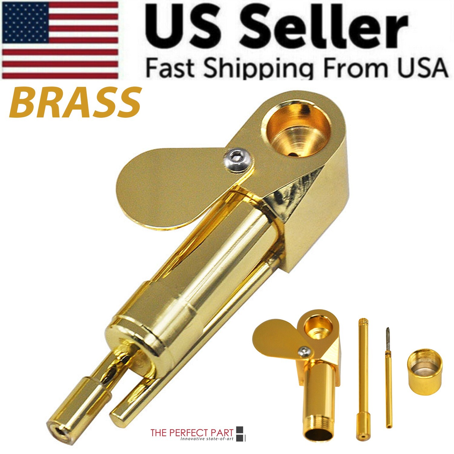 Brass Tobacco Smoking Pipe w/ Stash Storage Cylinder Chamber Metal w/ Lid Bowl Brass Tobacco Smoking Pipe w/ Stash Storage Cylinder Chamber Metal w/ Lid Bowl