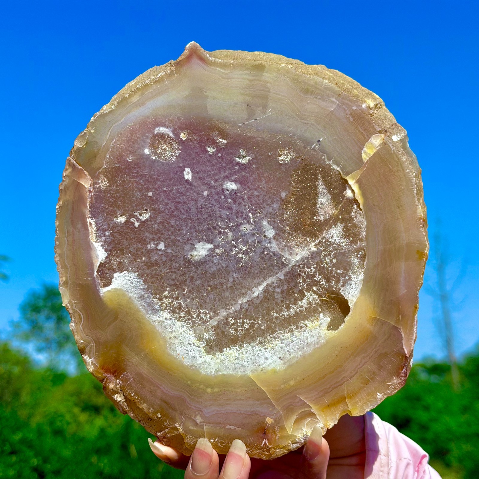 2.41LB Natural and Beautiful Agate Geode Druzy Slice Extra Large Crystal Gem