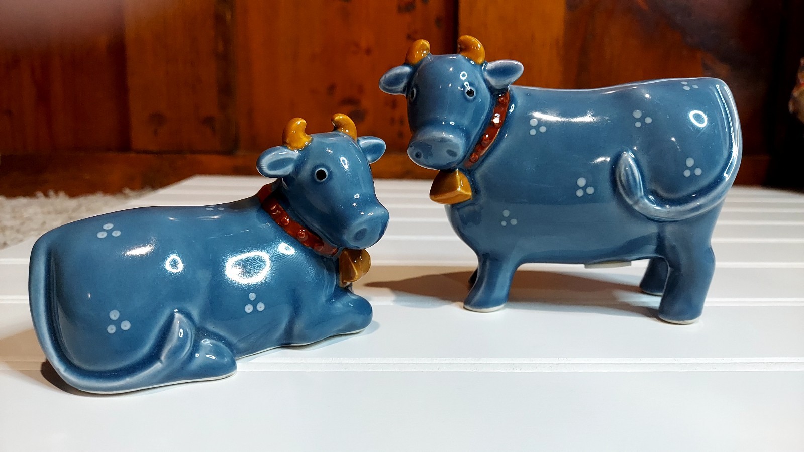 Vintage Otagiri Japan Blue Ceramic Cow Salt and Pepper Shakers Set with Stoppers