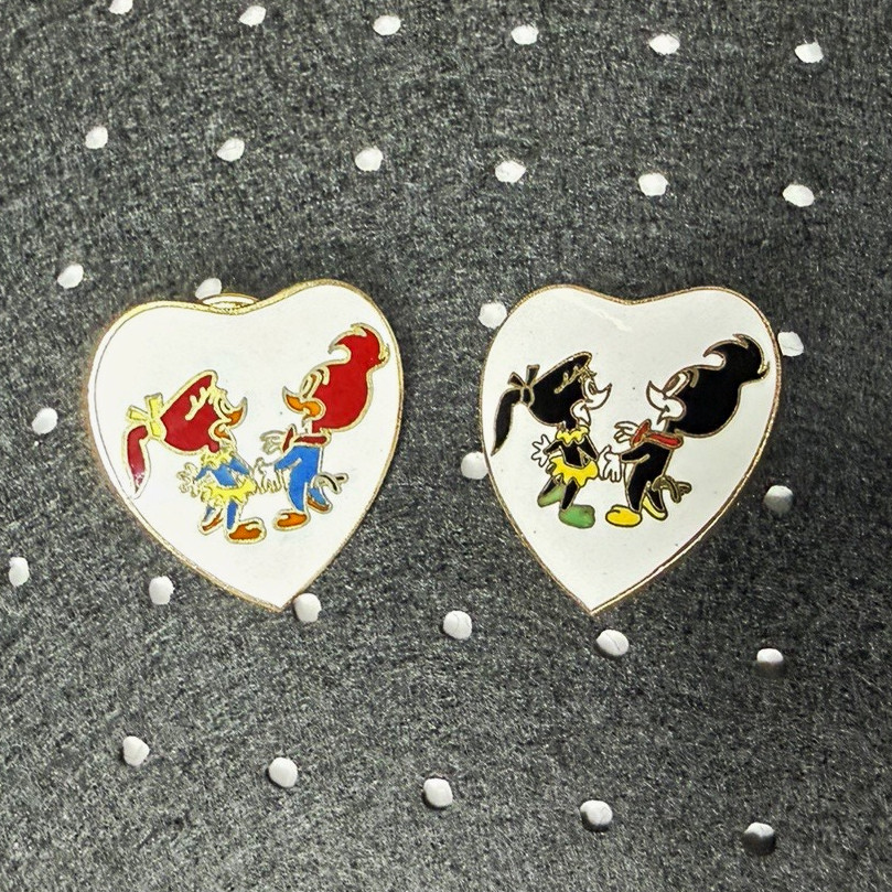 Vintage Walter Lantz Woody & Winnie Woodpecker Heart Pin / Brooch Lot of 2
