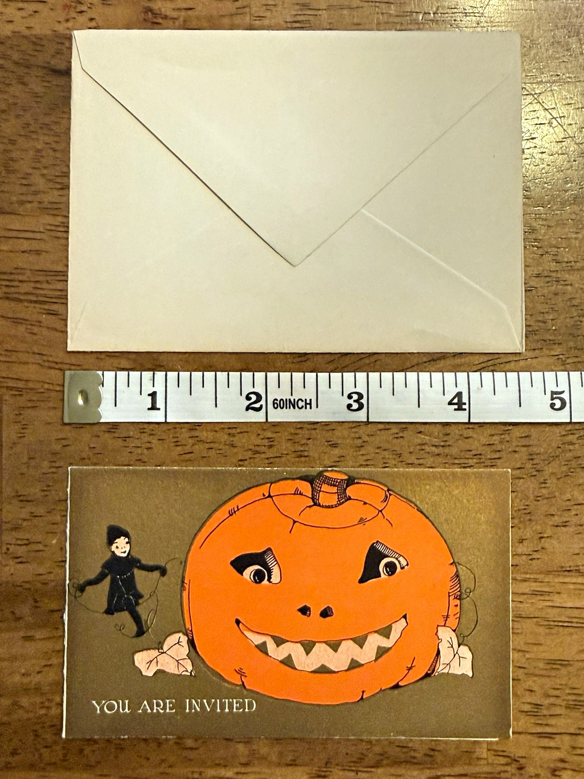 Rust Craft Vintage Halloween Party Invitation Card w Envelope Pumpkin Design-elf