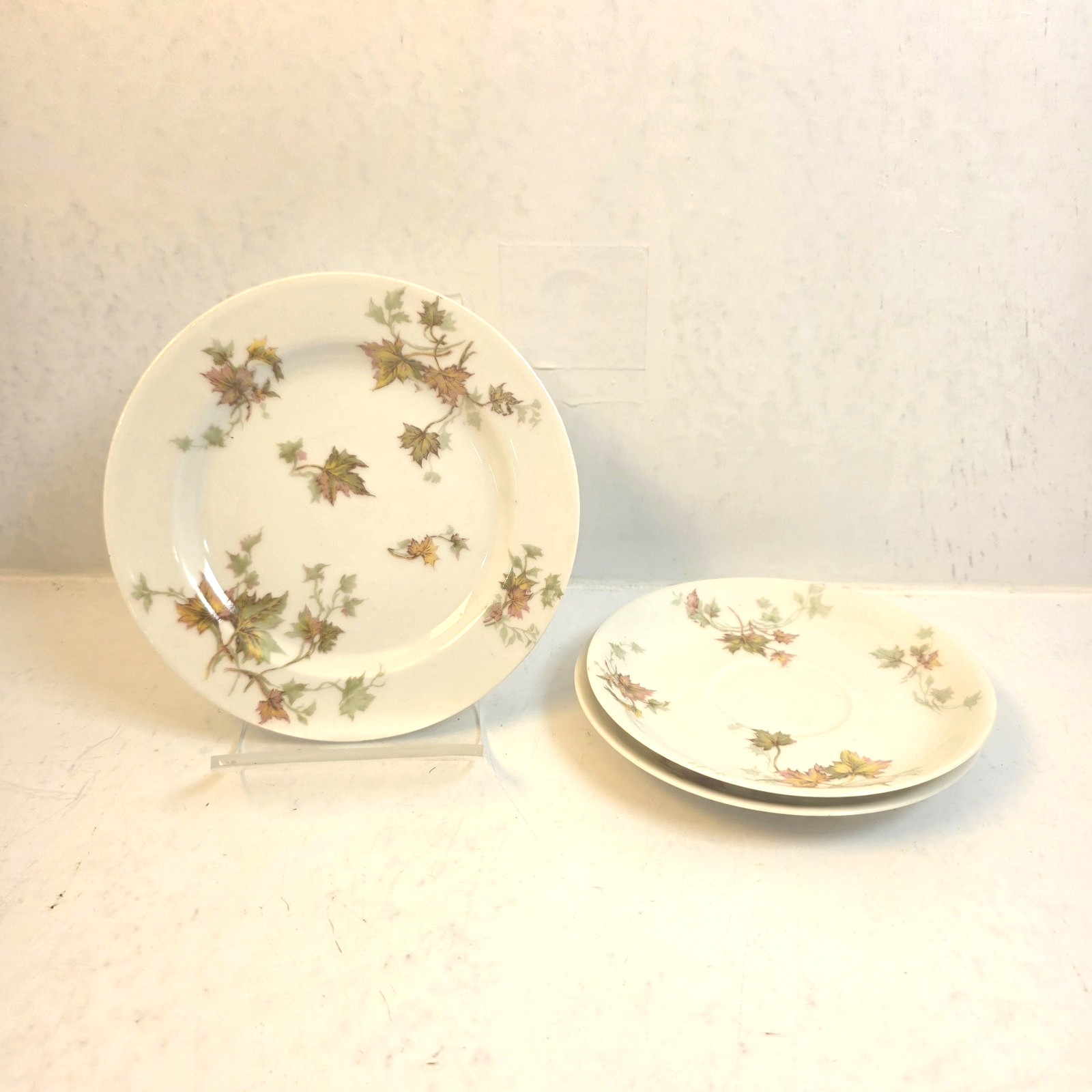 Antique Haviland France Limoges Autumn Leaf Saucers & Bread Plate Schleiger 196